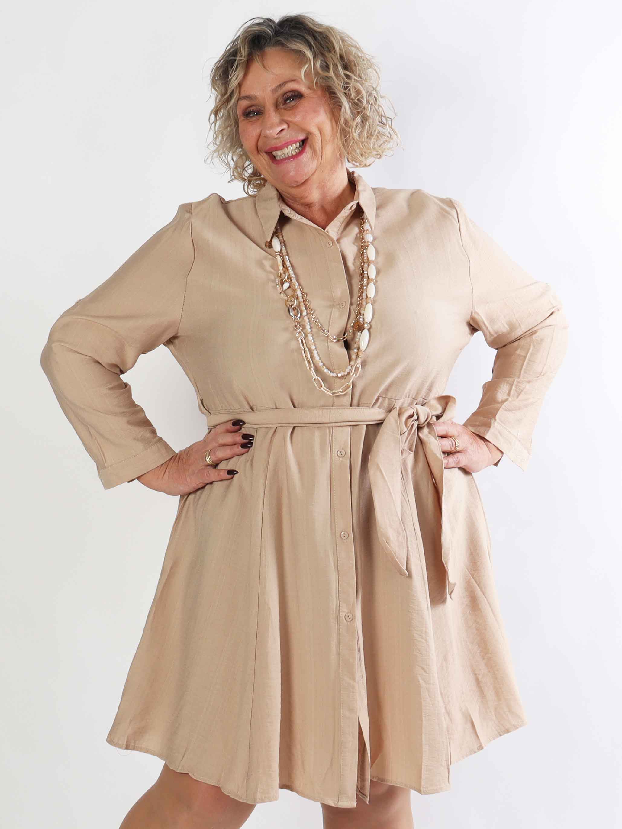 Roberta - Simpel skjortekjole i viskose med bånd i taljen